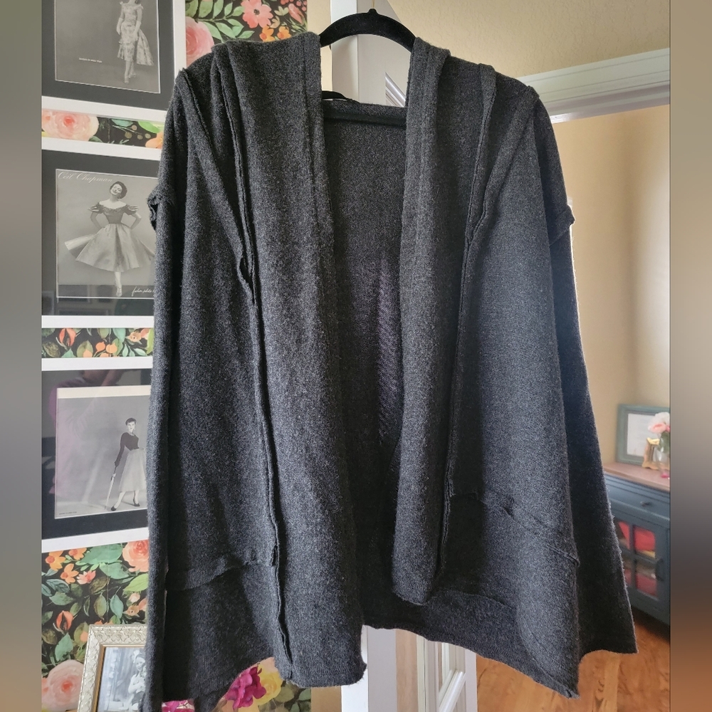 Donna Karan Black Label Wool Cashmere Cardigan Hooded Sweater Size Small